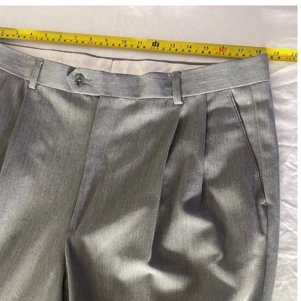 Mens‎ Grey Pleated Dress Pants Cuffed Hem Formal Trousers 37 Waist